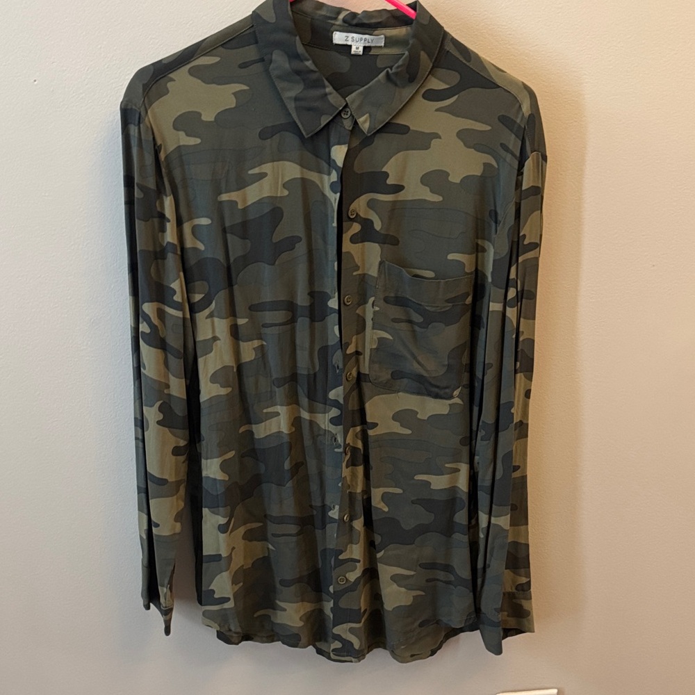 Z Supply Green Camouflage Button Down Shirt